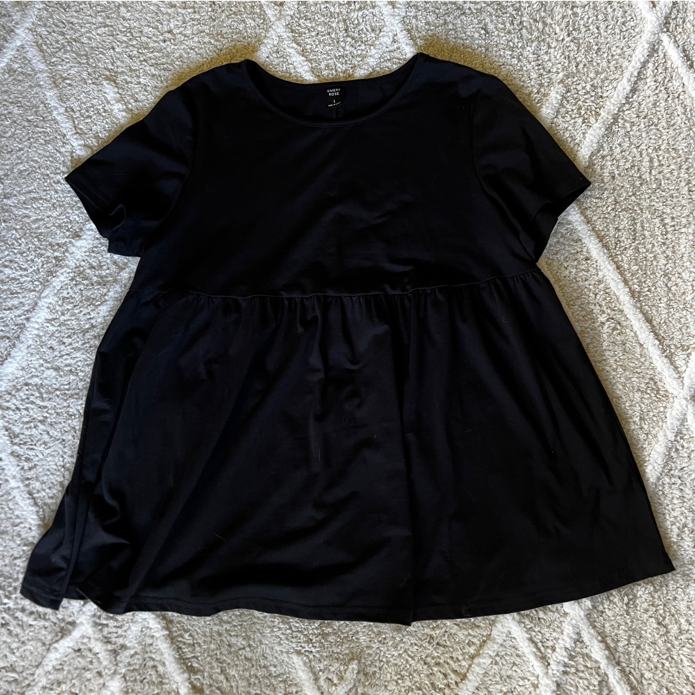 Emery Rose Black Babydoll Blouse Large